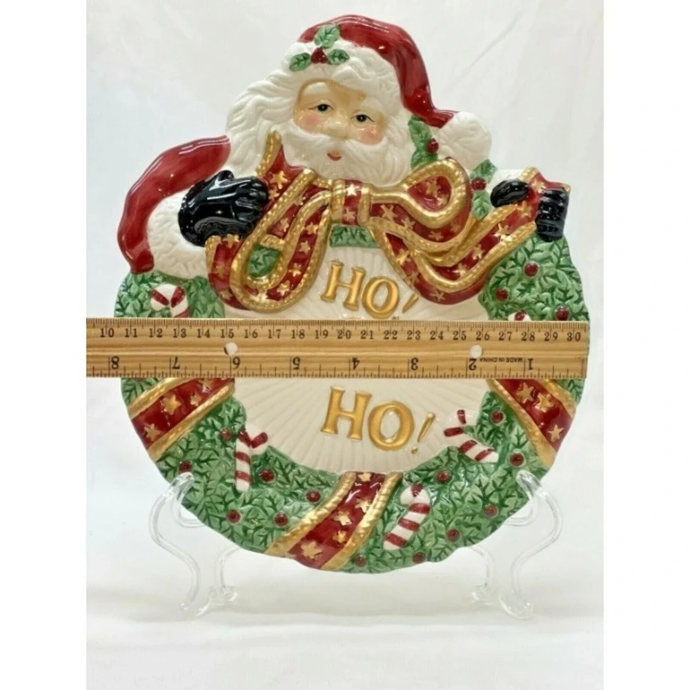 Fitz and Floyd Essentials Santa Plate Christmas Wreath Canape Cookie Platter